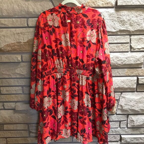 Torrid Mini Clip Dot Blouson Sleeve Dress Orange Floral Print 3x - Picture 13 of 15